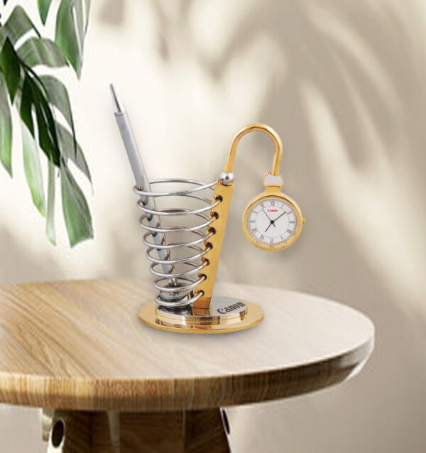 Rocking Golden Analog Desk Clock with pen stand