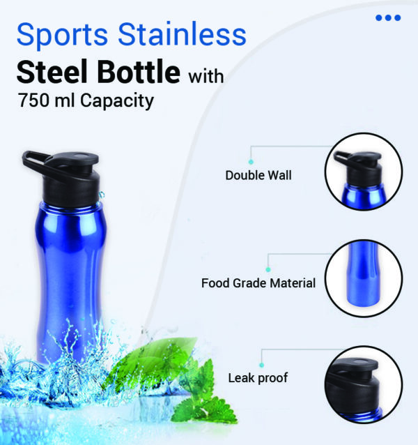 Sports Stainless Steel Bottle with 750 ml Capacity infographic