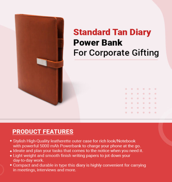 Standard Tan Diary Power bank For Corporate Gifting