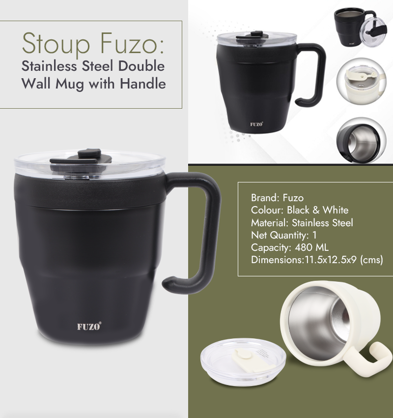 Stoup Fuzo: Stainless Steel Double Wall Mug with Handle infographic