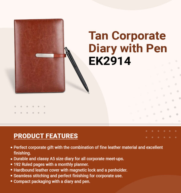 Tan Corporate Diary With Pen EK2914