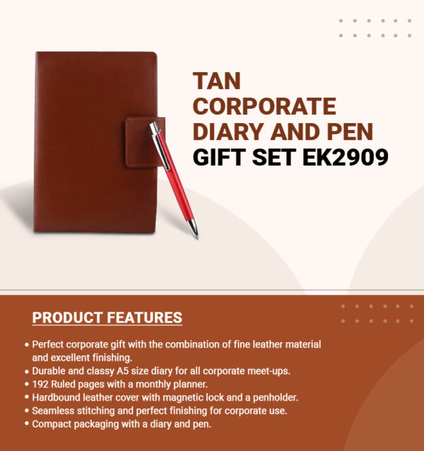 Tan Corporate Diary and Pen Gift set EK2909