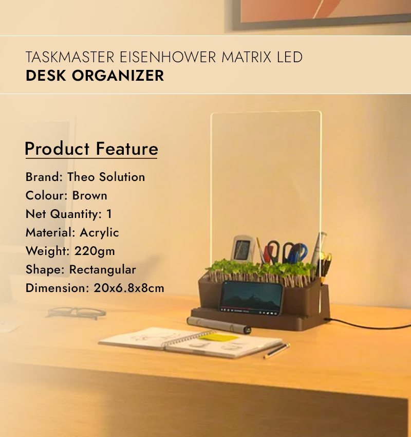 Taskmaster Eisenhower Matrix LED Desk Organizer infographic