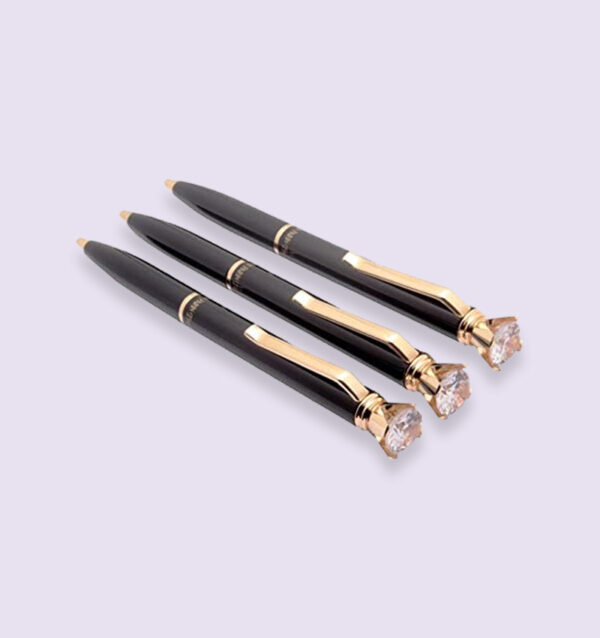 Trophy Ballpoint Pen with White Crystal Crown Shine Black & Golden Trims