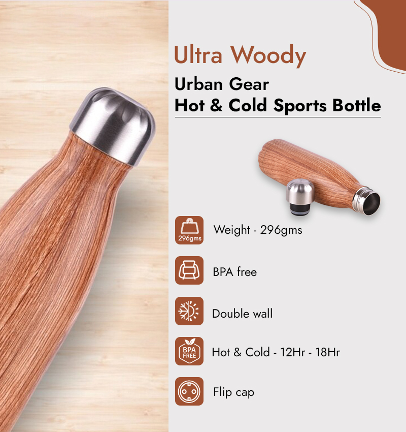 Ultra Woody Urban Gear Hot & Cold Sports Bottle infographic