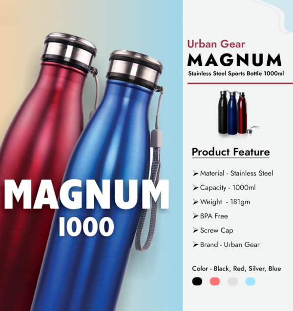 Urban Gear Magnum Stainless Steel Sports Bottle 1000ml infographic