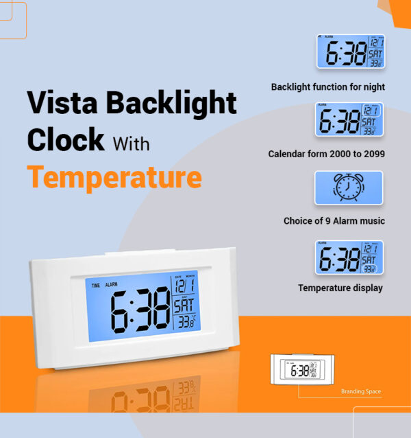 Vista Backlight Clock With Temperature infographic