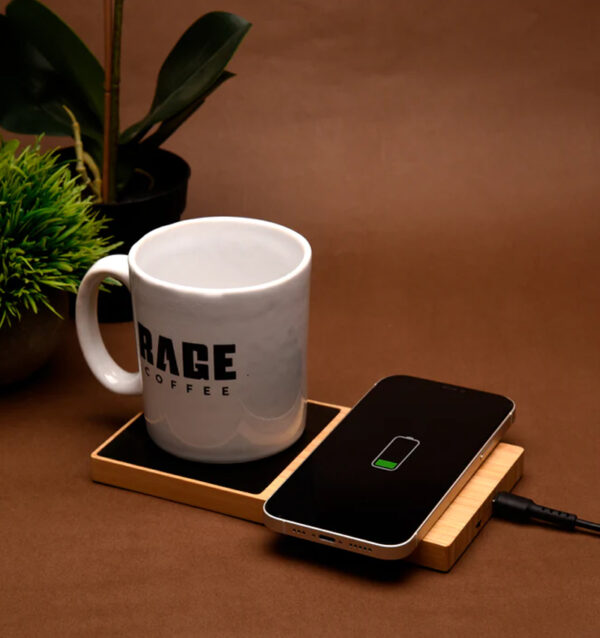 Wangari 15W Willow Bamboo 2 in 1 Multifunctional Wireless Charger with Cup Warmer
