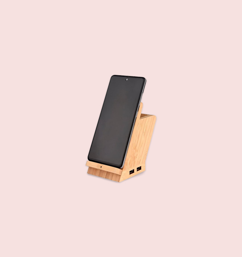 Wangari Maple-Bamboo Multi Function Wireless Charger With Pen Stand
