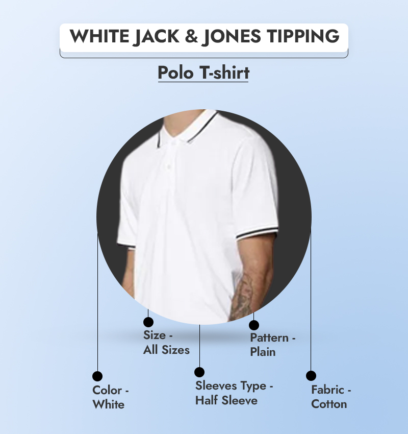 White Jack & Jones Tipping Polo T-shirt infographic
