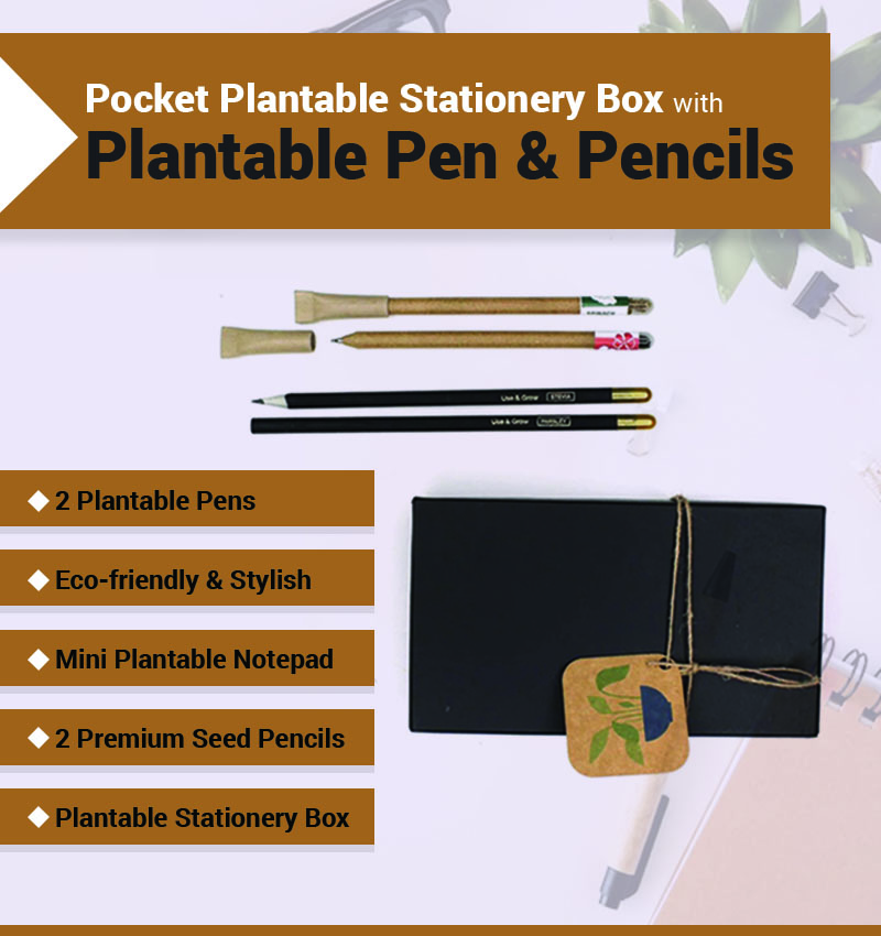 Pocket Plantable Stationery Box with Plantable Pen & Pencils infographic